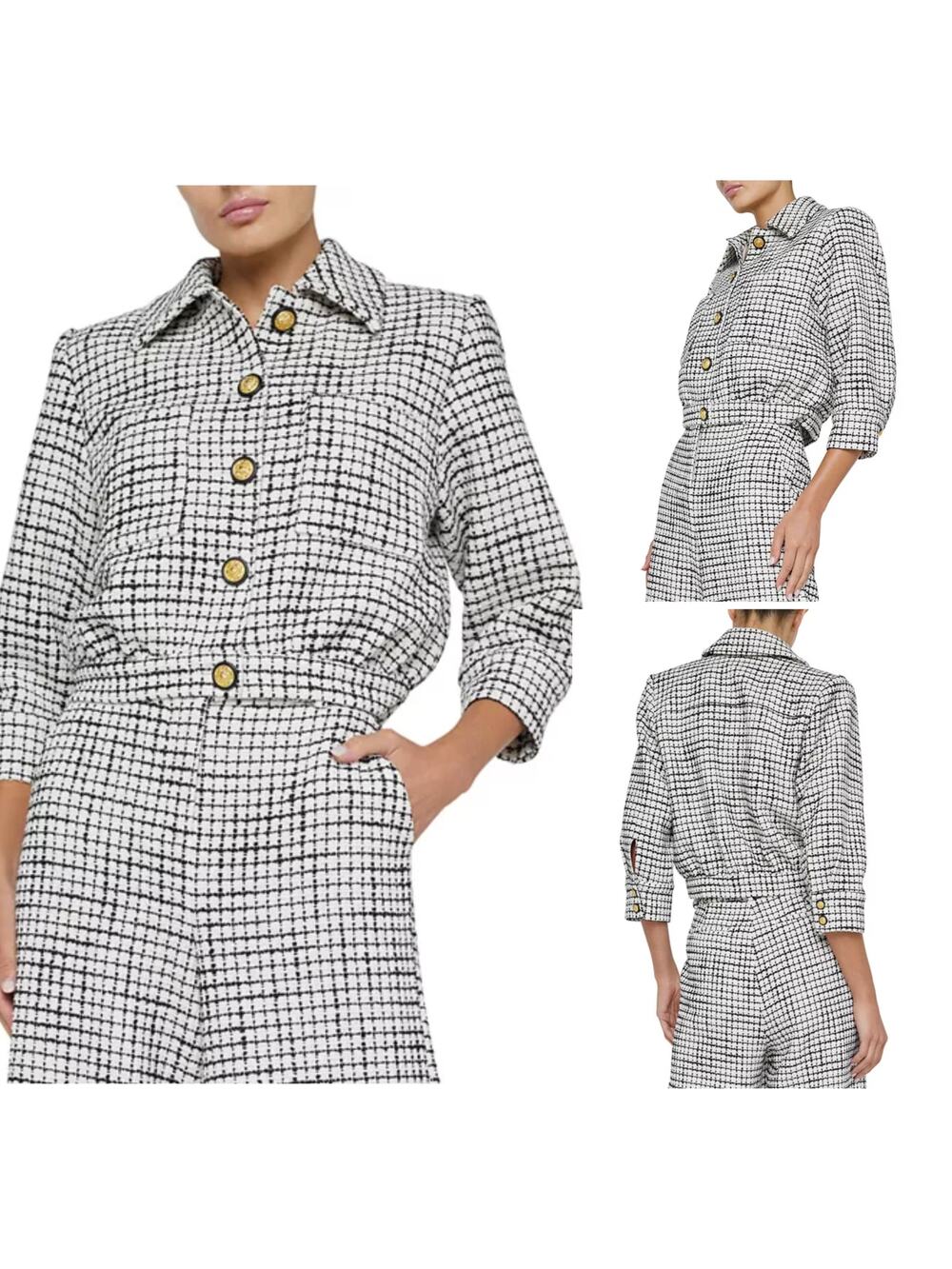 L'agence Jia Cropped Three Quarter Sleeve Jacket Blazer Plaid Size 14 New